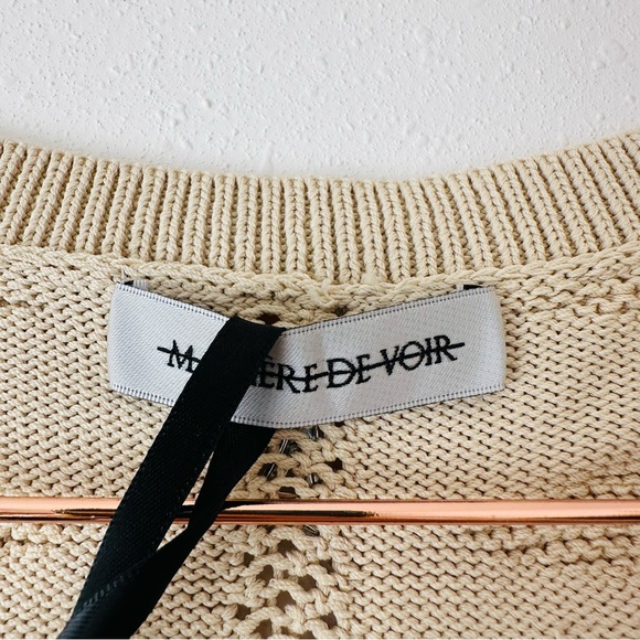 New Maniere De Voir Contour Beige Knit Long Sleeve Top Cropped wrap tie waist - Picture 7 of 8